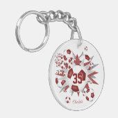 Maroon voetbal blowout meisjes jersey nummer sleutelhanger (Voorkant Links)