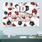 Maroon Voetbal Jongens Meisjes Verjaardagsfeest Spandoek (Beurs)