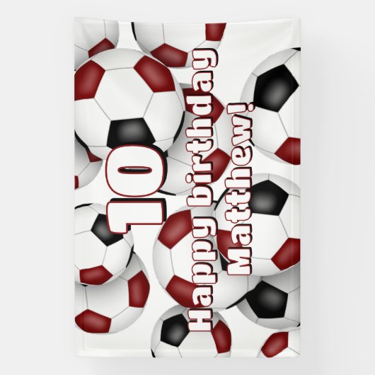 Maroon Voetbal Jongens Meisjes Verjaardagsfeest Spandoek (Verticaal)