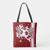 Maroon voetballen met haar naam varsity stripes tote bag (Achterkant)