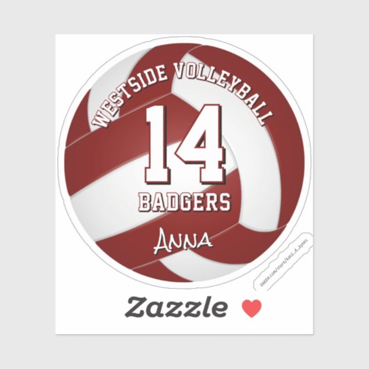 Maroon volleybal team kleuren kinder teamnaam sticker (Vel)