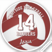 Maroon volleybal team kleuren kinder teamnaam sticker (Voorkant)