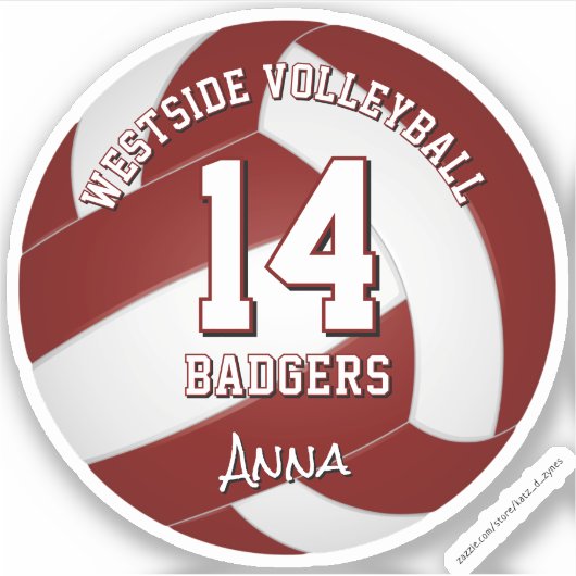 Maroon volleybal team kleuren kinder teamnaam sticker (Voorkant)