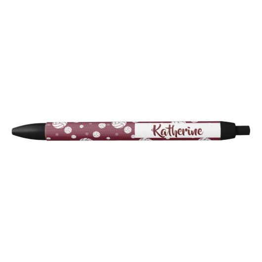 Maroon Volleyball Chevron Patterned Zwarte Inkt Pen (Voorkant)