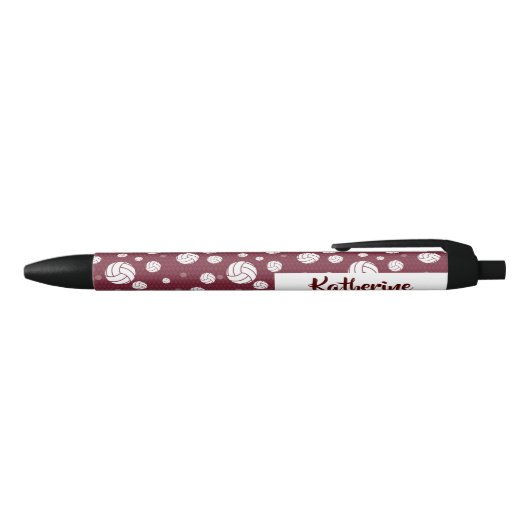 Maroon Volleyball Chevron Patterned Zwarte Inkt Pen (Bovenkant)