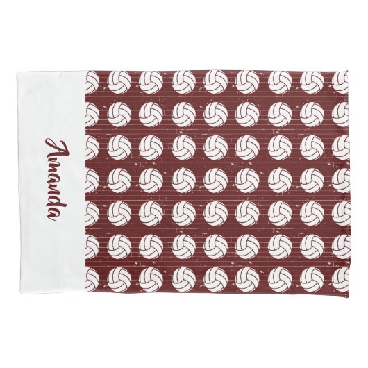 Maroon Volleyball Wood Floor Patterned Kussensloop (Voorkant)