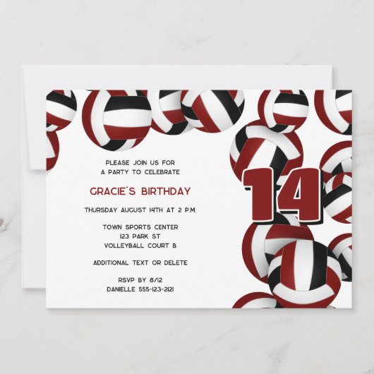 Maroon Volleyballs Meisjes Jongens Verjaardagsfees Kaart (Voorkant)