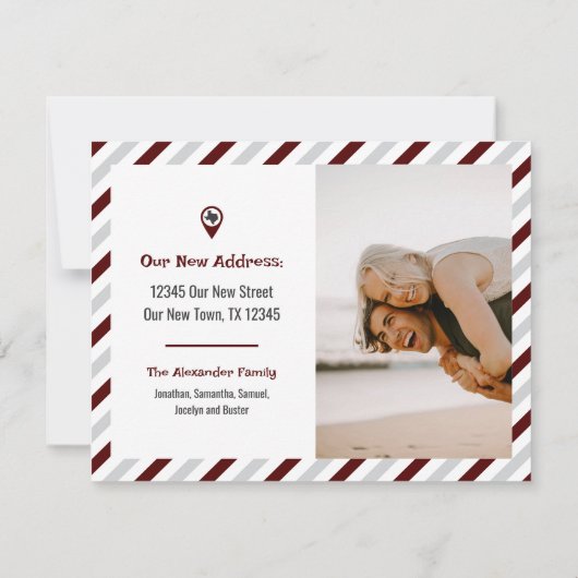 Maroon We hebben gestreepte bewegende foto verplaa (Achterkant)