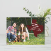 Maroon We hebben verhuisd - Dotted Texas Moving Aankondiging (Staand voorkant)