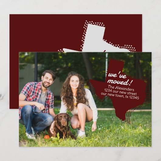 Maroon We hebben verhuisd - Dotted Texas Moving Aankondiging (Voorkant / Achterkant)