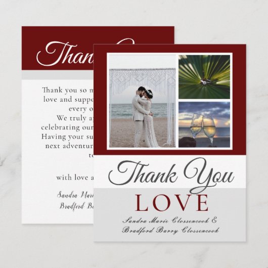 Maroon Wedding Photo collage Bedankkaart (Voorkant / Achterkant)