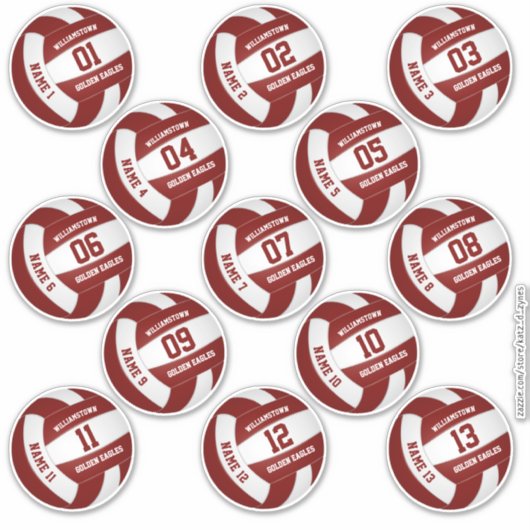 Maroon White 13 aangepaste spelers namen volleybal Sticker (Voorkant)