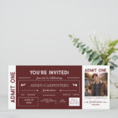 Maroon & White Afstudeer Faux Ticket | Kaart (Staand voorkant)