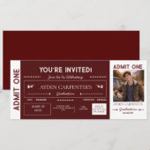 Maroon & White Afstudeer Faux Ticket | Kaart (Voorkant / Achterkant)