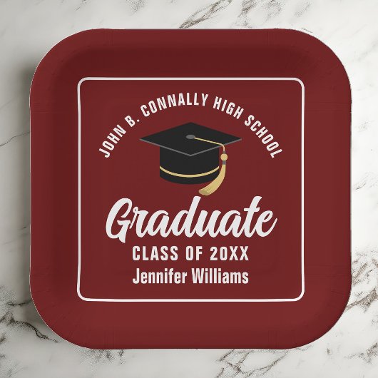 Maroon White Afstuderen Afstudeerpartijplein Papieren Bordje