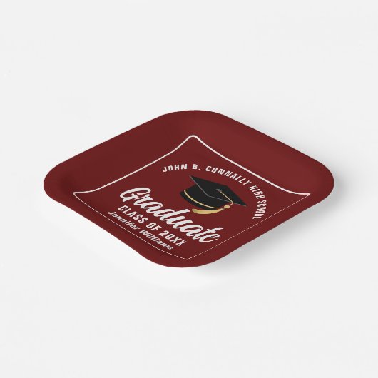 Maroon White Afstuderen Afstudeerpartijplein Papieren Bordje (Gebogen)