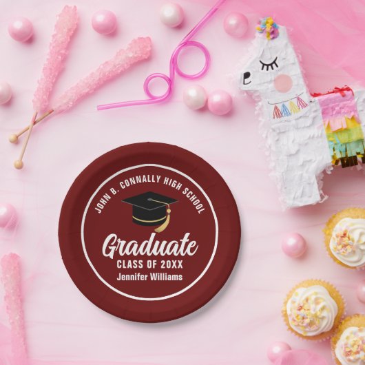 Maroon White Afstuderen Custom 2025 Graduation Par Papieren Bordje (Feest)