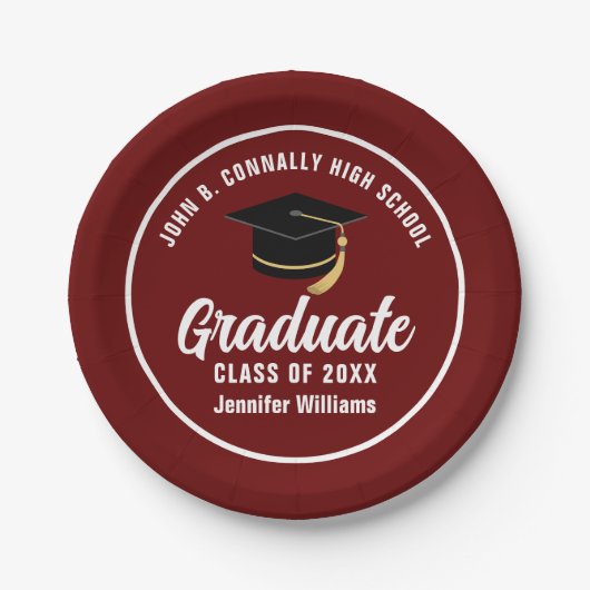 Maroon White Afstuderen Custom 2025 Graduation Par Papieren Bordje (Voorkant)