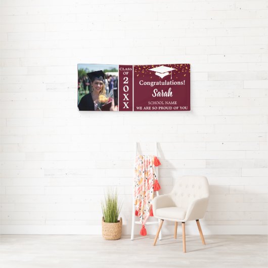 Maroon White Afstuderen Custom Fotoklas van 2025 Spandoek (Insitu)