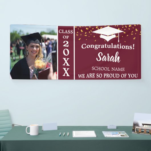 Maroon White Afstuderen Custom Fotoklas van 2025 Spandoek (Beurs)