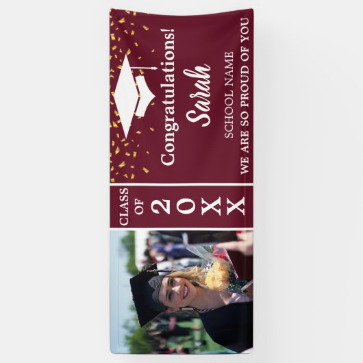 Maroon White Afstuderen Custom Fotoklas van 2025 Spandoek (Verticaal)