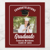 Maroon White Afstuderen Foto 2025 Afstudeerfeest Wijn Etiket (Enkel label)