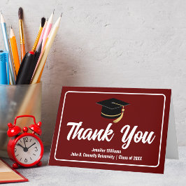 Maroon White Afstuderen gepersonaliseerd Afstudere Bedankkaart