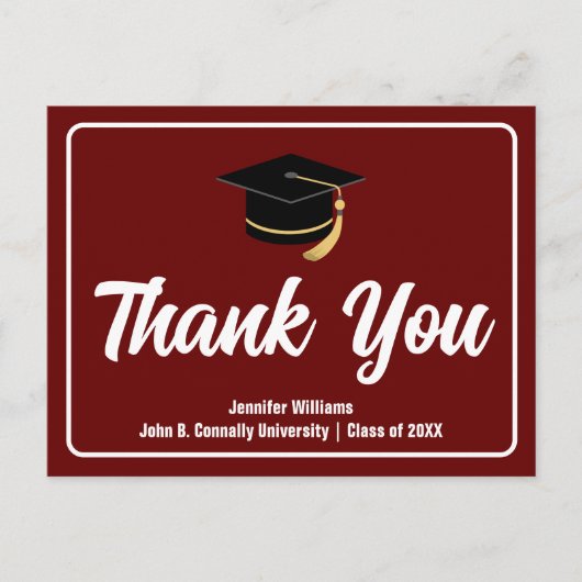 Maroon White Afstuderen gepersonaliseerde dank u Briefkaart (Voorkant)