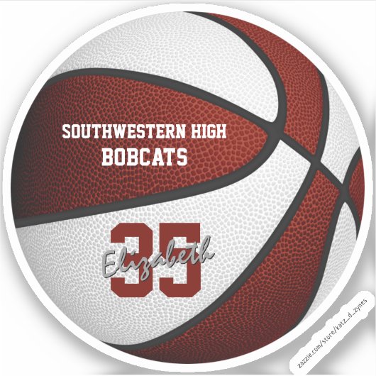 Maroon White basketbal kinder teamkleuren cadeauid Sticker (Voorkant)