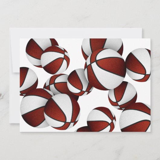 Maroon White Basketballs Jongens Verjaardagsfeest Kaart (Achterkant)