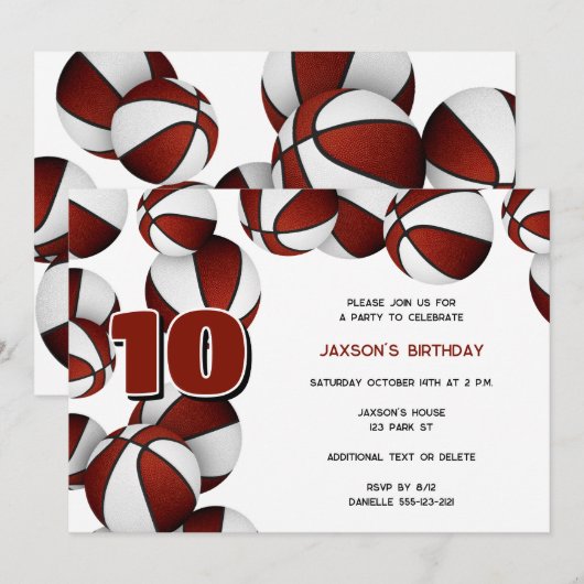 Maroon White Basketballs Jongens Verjaardagsfeest Kaart (Voorkant / Achterkant)