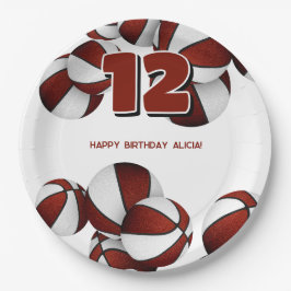 Maroon White Basketballs Meisjes Jongens Sportfees Papieren Bordje