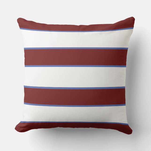 Maroon White Blue Nautical Elegant Modern Stripes Buitenkussen (Voorkant)