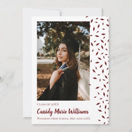 Maroon White Confetti Afstuderen Aankondiging (Voorkant)