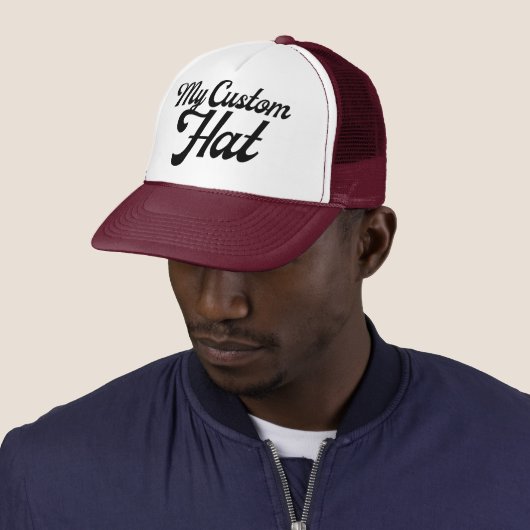 MAROON & WHITE Custom Trucker Hat Mesh Cap Blank Pet (In situ)