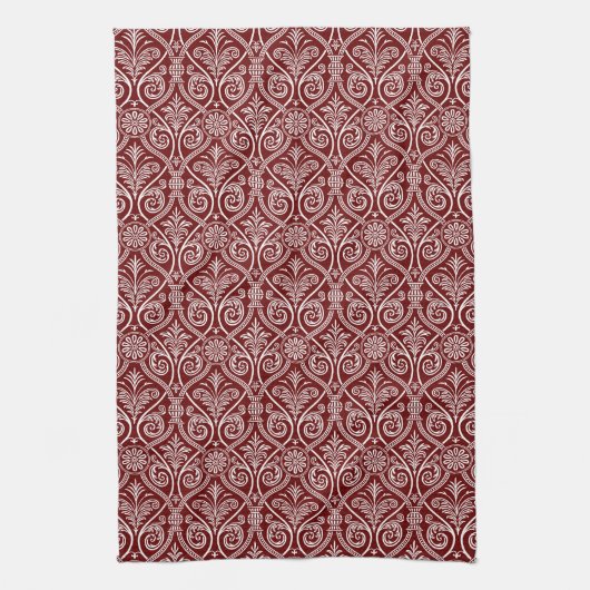 Maroon & White Damask Kitchen Towel Theedoek (Verticaal)