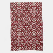 Maroon & White Damask Kitchen Towel Theedoek (Verticaal)