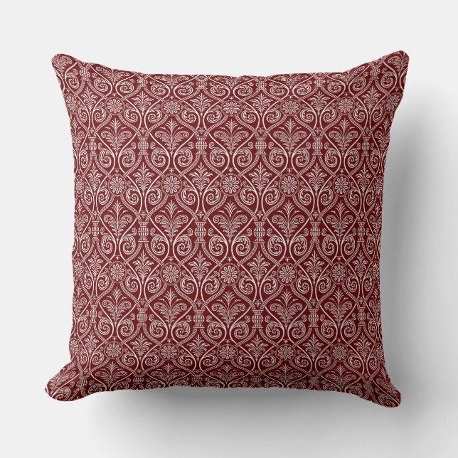 Maroon & White Damask Pillow Kussen (Voorkant)