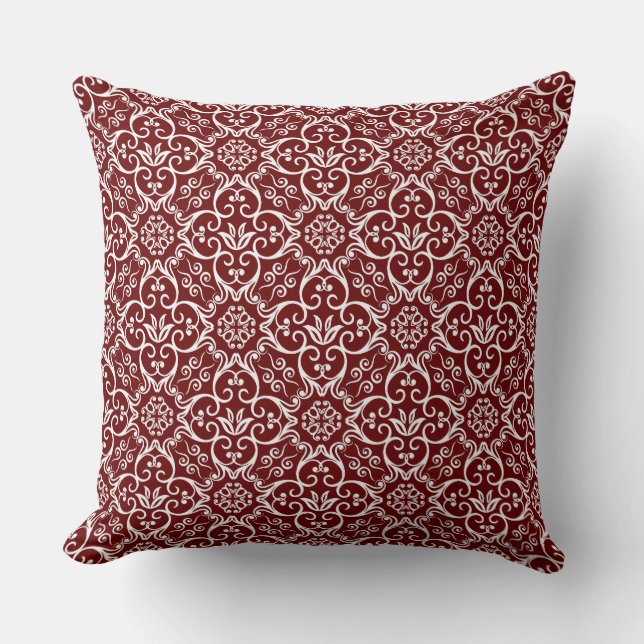 Maroon & White Damask Pillow Kussen (Voorkant)