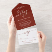 Maroon White Delicate Calligraphy Wedding All In One Uitnodiging (Afscheurbaar)