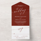 Maroon White Delicate Calligraphy Wedding All In One Uitnodiging (Binnen)