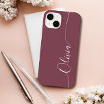 Maroon White Elegant Calligraphy Script Name Case-Mate iPhone 14 Hoesje<br><div class="desc">Maroon Elegant White Calligraphy Script Custom Personalized Name iPhone 14 Smart Phone Case kenmerkt een modern en trendy eenvoudig en stijlvol ontwerp met uw gepersonaliseerde naam in elegante handgeschreven kalligrafiekscript typografie op een maroon achtergrond. Ontworpen door ©Evco Studio www.zazzle.com/store/evcostudio</div>