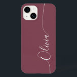 Maroon White Elegant Calligraphy Script Name Case-Mate iPhone 14 Hoesje<br><div class="desc">Maroon Elegant White Calligraphy Script Custom Personalized Name iPhone 14 Smart Phone Case kenmerkt een modern en trendy eenvoudig en stijlvol ontwerp met uw gepersonaliseerde naam in elegante handgeschreven kalligrafiekscript typografie op een maroon achtergrond. Ontworpen door ©Evco Studio www.zazzle.com/store/evcostudio</div>