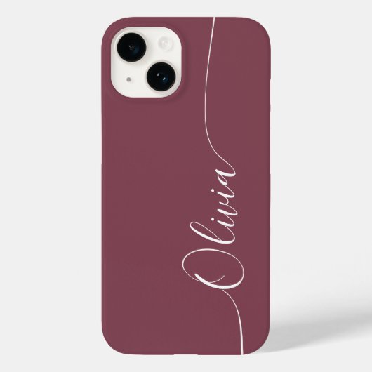 Maroon White Elegant Calligraphy Script Name Case-Mate iPhone Case (Achterkant)