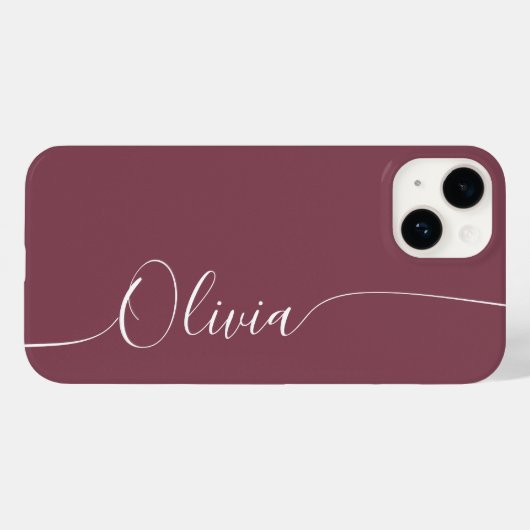 Maroon White Elegant Calligraphy Script Name Case-Mate iPhone Case (Achterkant (horizontaal))