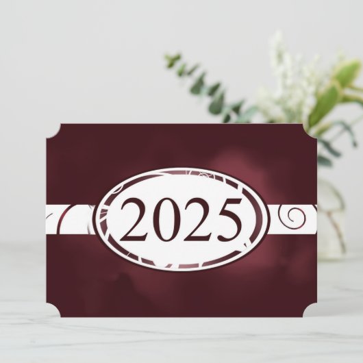 Maroon & White Floral Button 2025 Afstudeerfeest Kaart