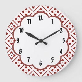 Maroon White Floral Retro Pattern Wall klok