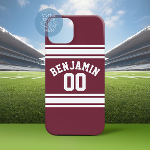 Maroon White Jersey Stripes Custom Name Number iPhone 15 Pro Max Hoesje