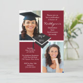 Maroon & White Photo Afstuderen Uitnodiging (Staand voorkant)