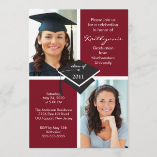 Maroon & White Photo Afstuderen Uitnodiging